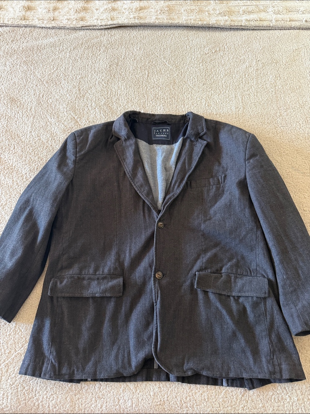Jachs Men's Charcoal Cotton Blend Herringbone Blazer XXL